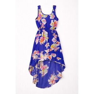 Xhilaration Royal Blue Floral Hi Low Maxi Dress Sleeveless Elastic Waist M